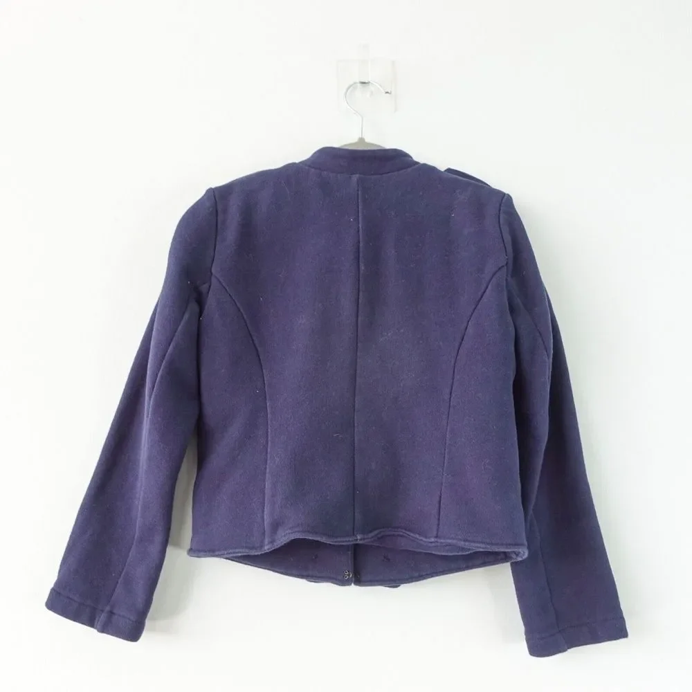 POLO‎ Ralph Lauren Girls Military Jacket 6 Navy Blue Crop Cotton Bronze Button